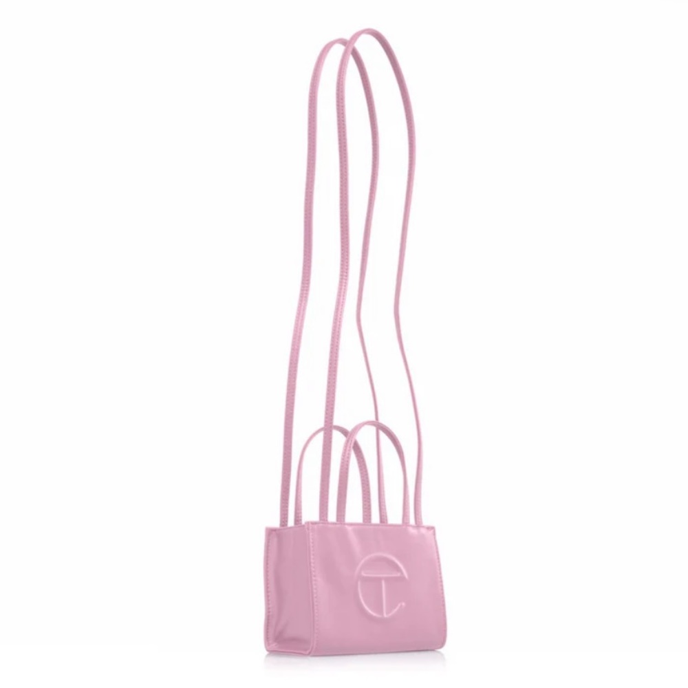 🆕100% AUTHENTIC TELFAR BUBBLE GUM PINK MINI SHOPPING BAG BABY PINK CROSSBODY - Picture 3 of 5